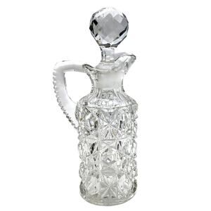 Vintage Clear Cut Glass Cruet W/ Damaged Stopper